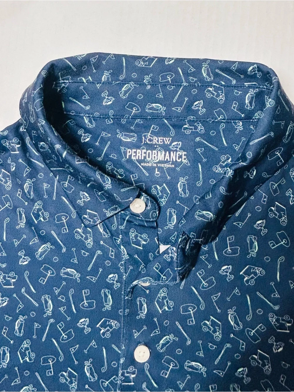 J.Crew Men’s Performance Polo Shirt Blue Key Print Short Sleeve Size L